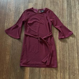 Lulu’s Love Song Bell Sleeve Maroon Tie Waist Dress Size Small